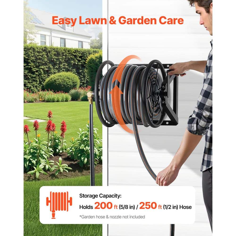 5/8 in. Dia x 200 ft. Duty Rating in Heavy-Duty Wall Mounted Garden Hose Reel (1-Pack) Steel Manual Winder - Hercitys