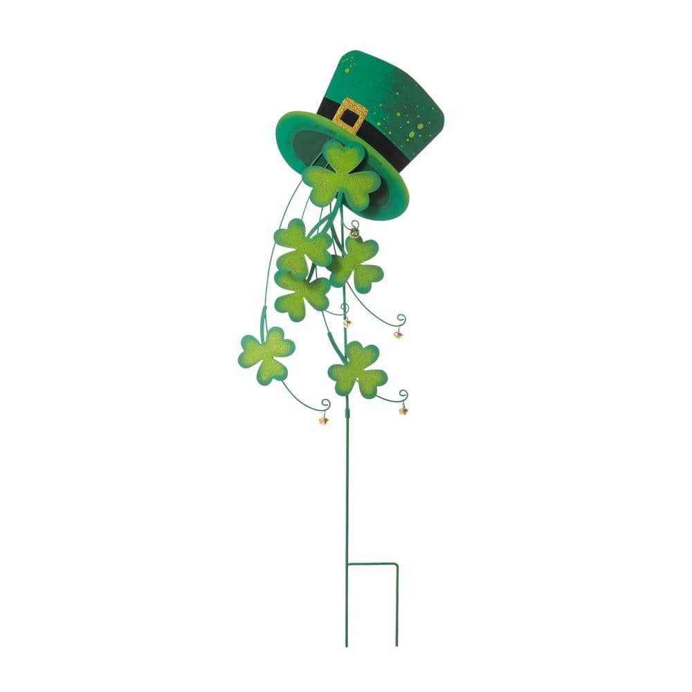 42 in. St. Patrick’s Metal Leprechaun Hat Shamrocks Yard stake(KD, 2 Function) - Hercitys