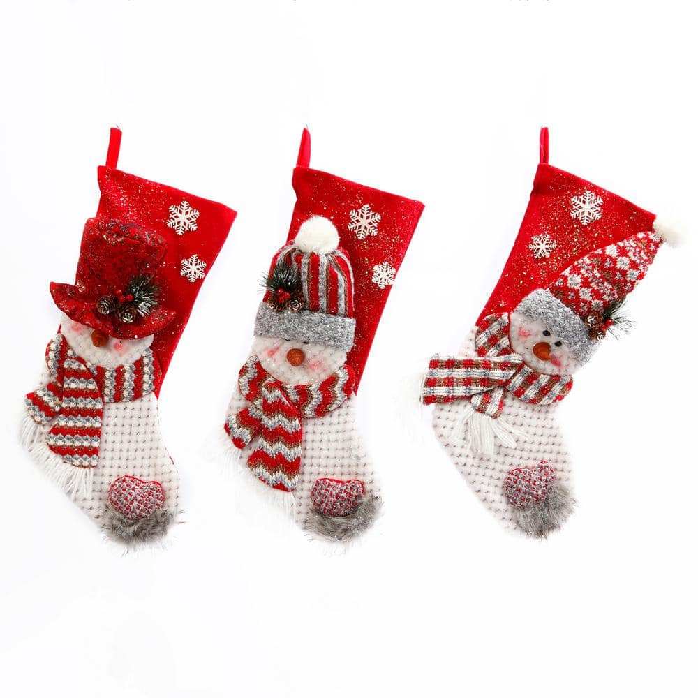 22 in. H Fabric Snowman Christmas Stockings (Set of 3) - Hercitys