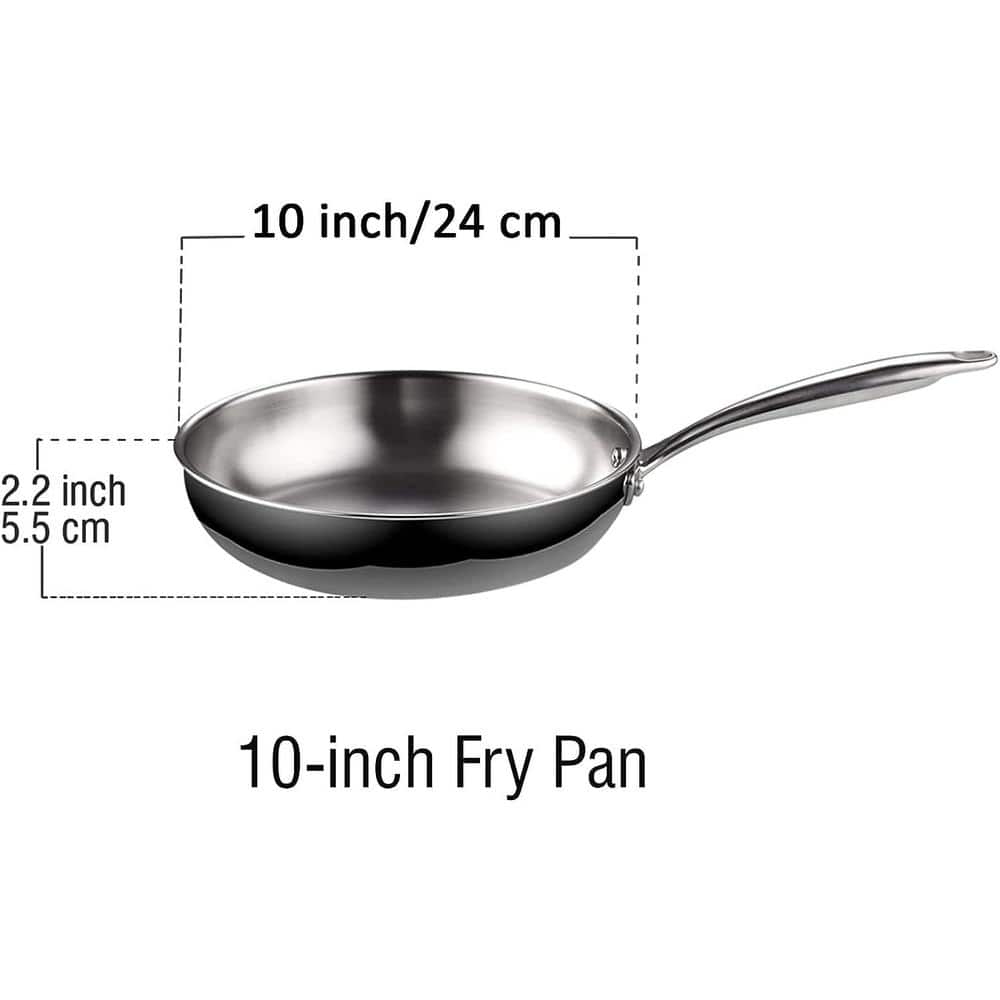 10 in. Tri-Ply Clad Stainless Steel Skillet Saute Frying Pan - Hercitys