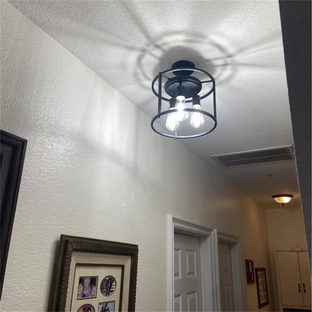 12 in. 3-Light Black Drum Cage Semi-Flush Mount Light - Hercitys