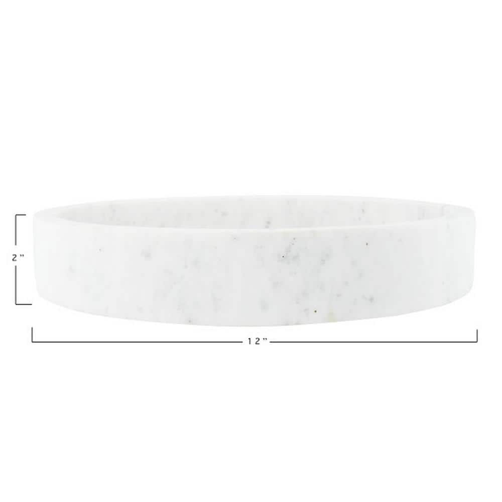 12 in. W x 2 in. H x 12 in. D White Round Marble Tray - Hercitys