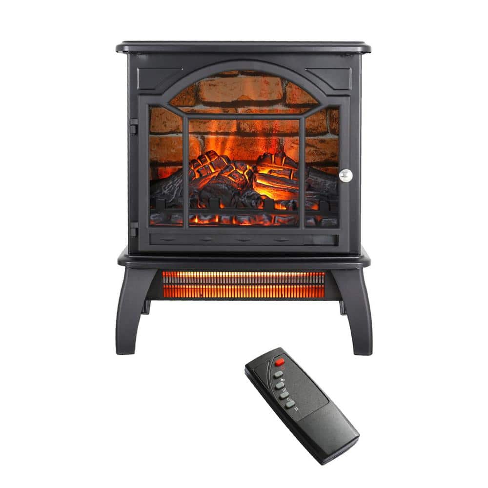 18 in. W Freestanding Infrared Electric Fireplace in Black with 3D Flame and Remote Control - Hercitys