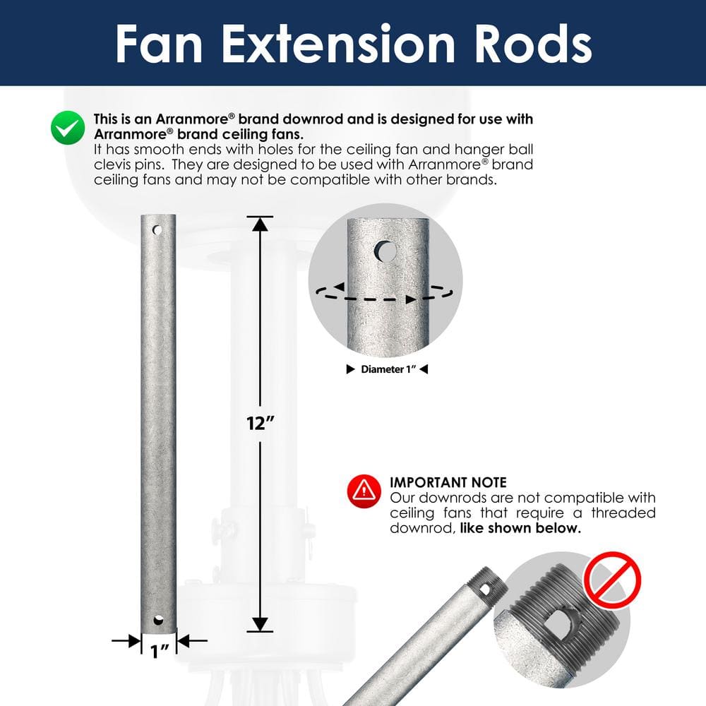 12 in. Galvanized Steel Extension Downrod - Hercitys