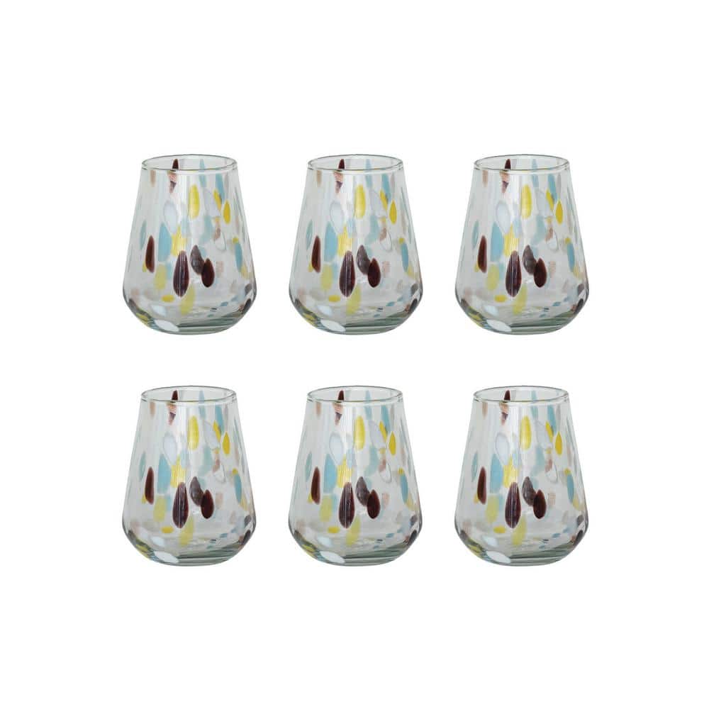 12.5 fl. oz. Blown Confetti Multicolor Glass Drinking Glass, (Set of 6) - Hercitys