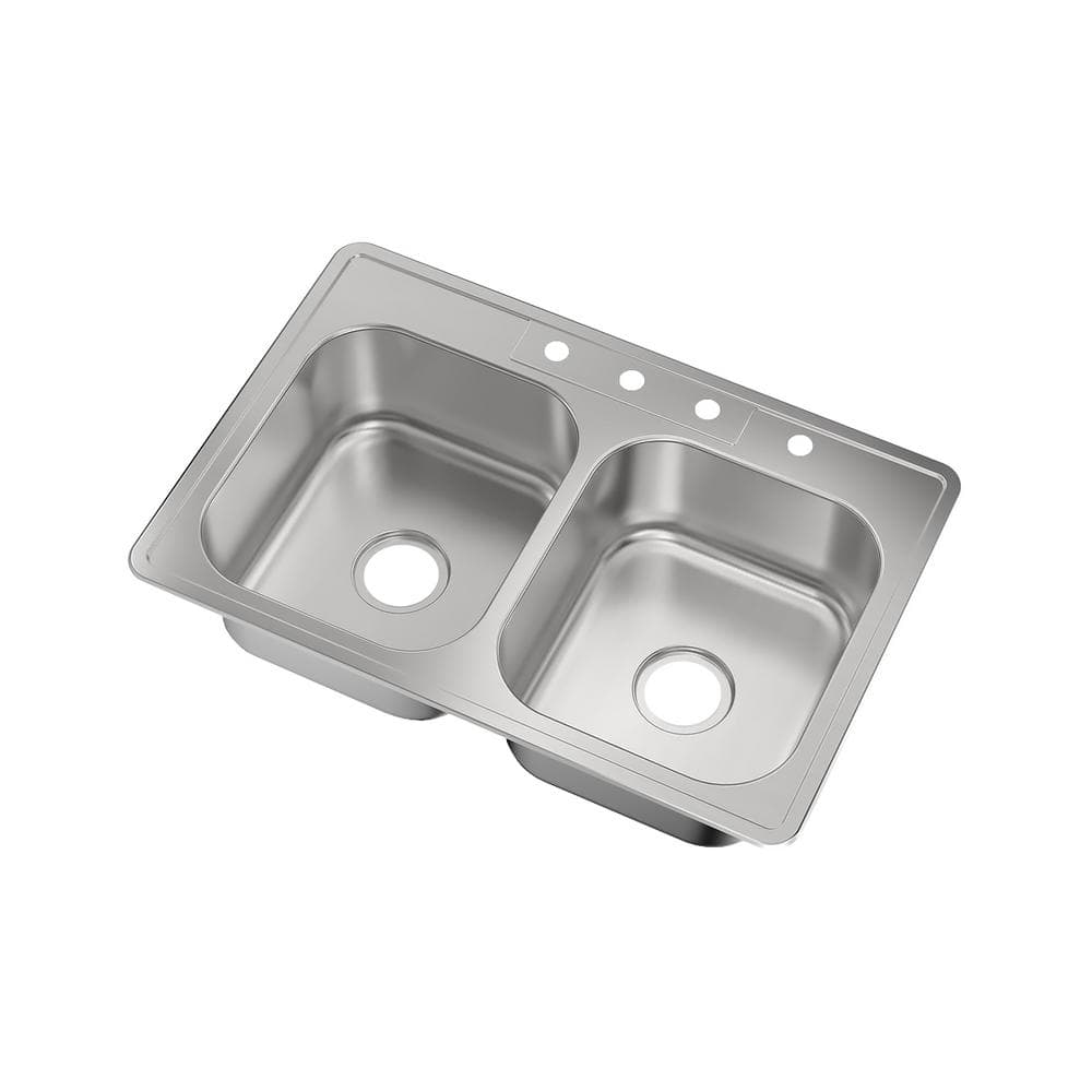 33 in. Drop-In Double Bowl 50/50-20-Gauge Stainless Steel Kitchen Sink - Hercitys