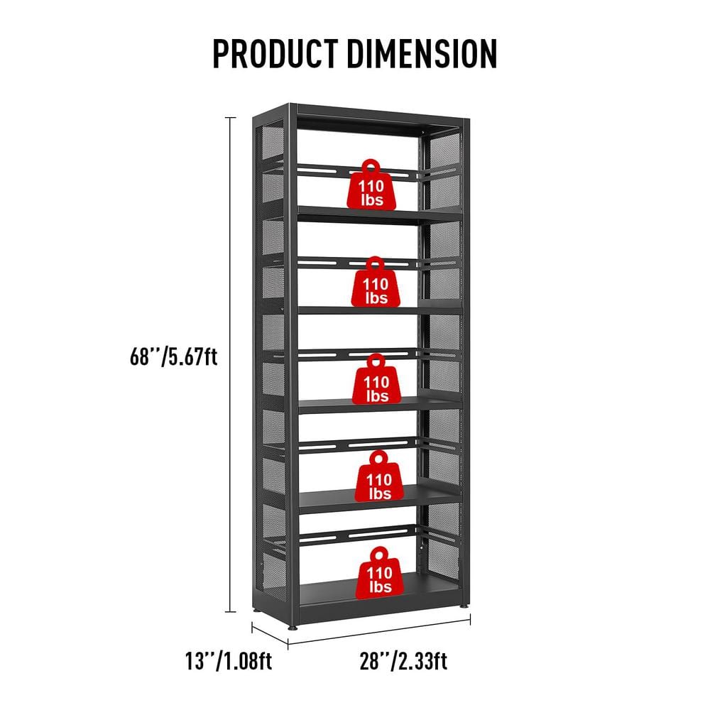 5-Tiers Metal Adjustable Garage Storage Shelving Unit in Black (28 in. W x 68 in. H x 13 in. D) - Hercitys