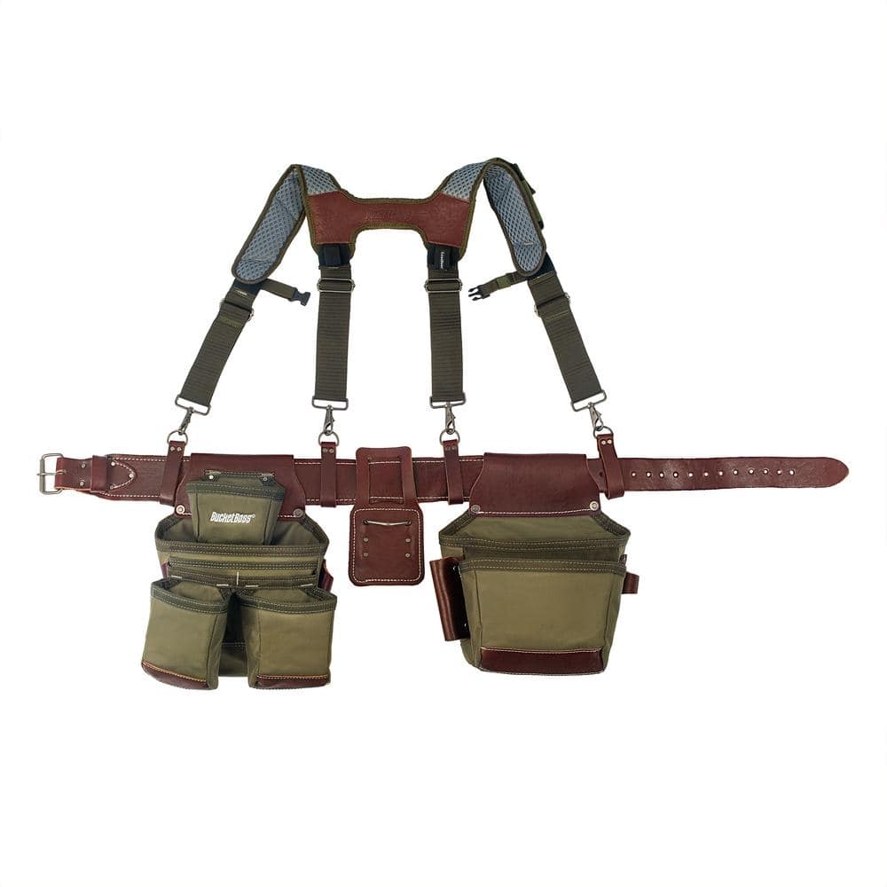 2-Bag Hybrid Suspension Rig Work Tool Belt with Suspenders in Green - Hercitys