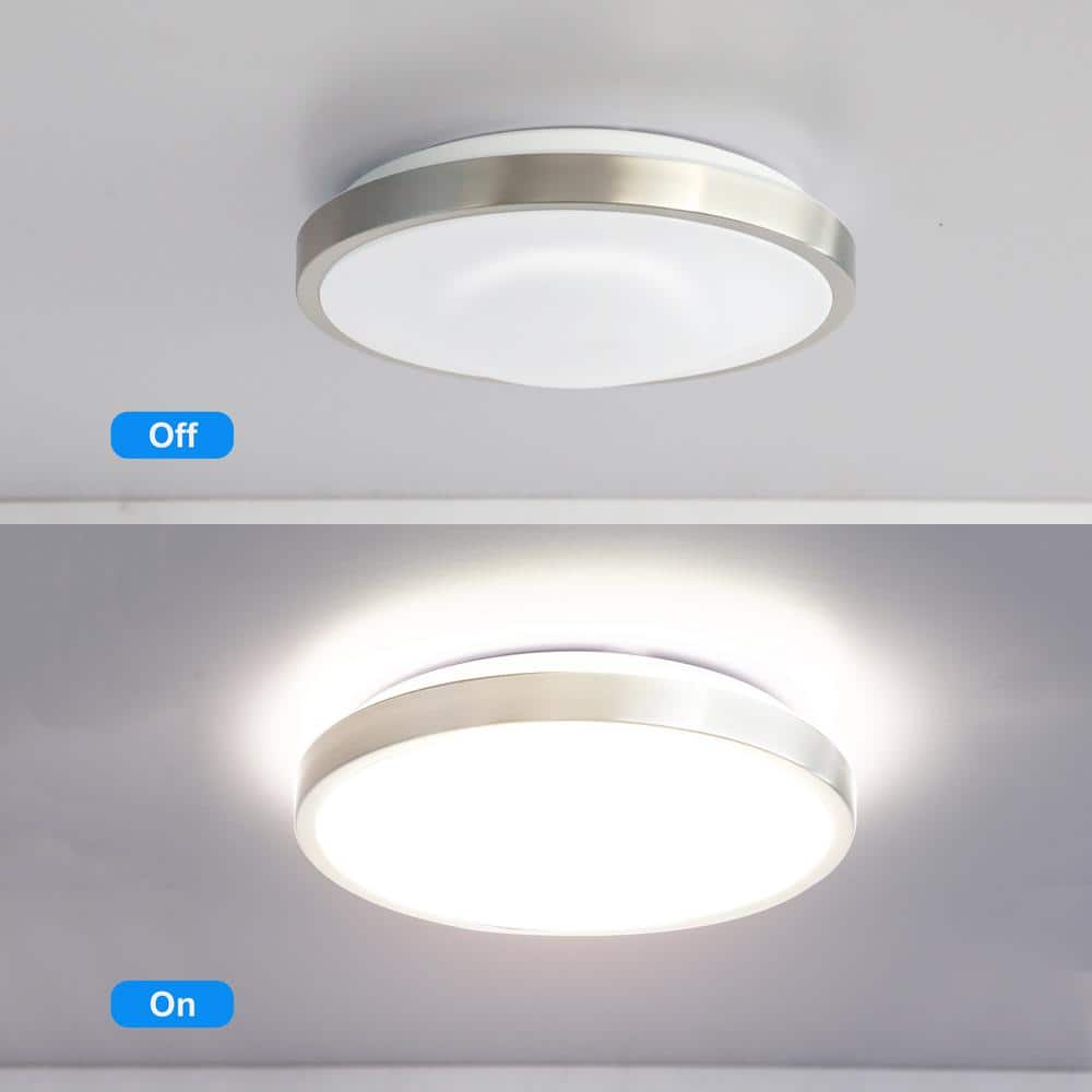 12 in. Light Brushed Nickel Integrated LED Round Ceiling Flush Mount Light Fixture 4000K - Hercitys
