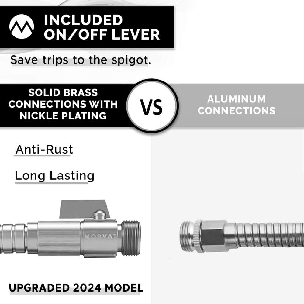 1/2 in. x 150 ft. Stainless Steel Garden Hose Set with Nickel Plated Brass On/Off Valve - Hercitys