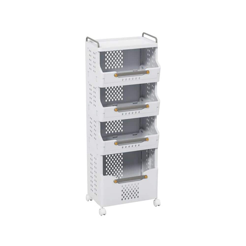 4-Tier White Heavy Duty Plastic Rolling Mobile Storage Utility Kitchen Cart with Wheels for Spice, Condiments - Hercitys