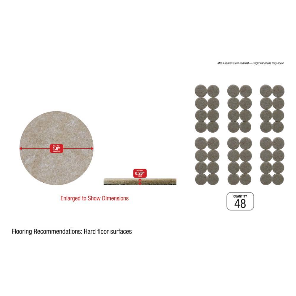1 in. Beige Round Felt Heavy Duty Self Adhesive Furniture Pads (48-Pack) - Hercitys