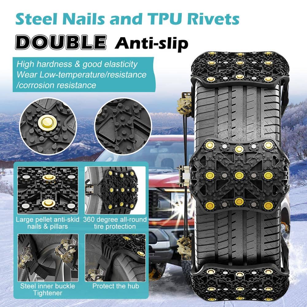 10-Pack TPU Tire Snow Chains Anti Slip Tire Chains for Tire Width 7 in. -11 in. Tire Snow Security Chains for Cars Black - Hercitys