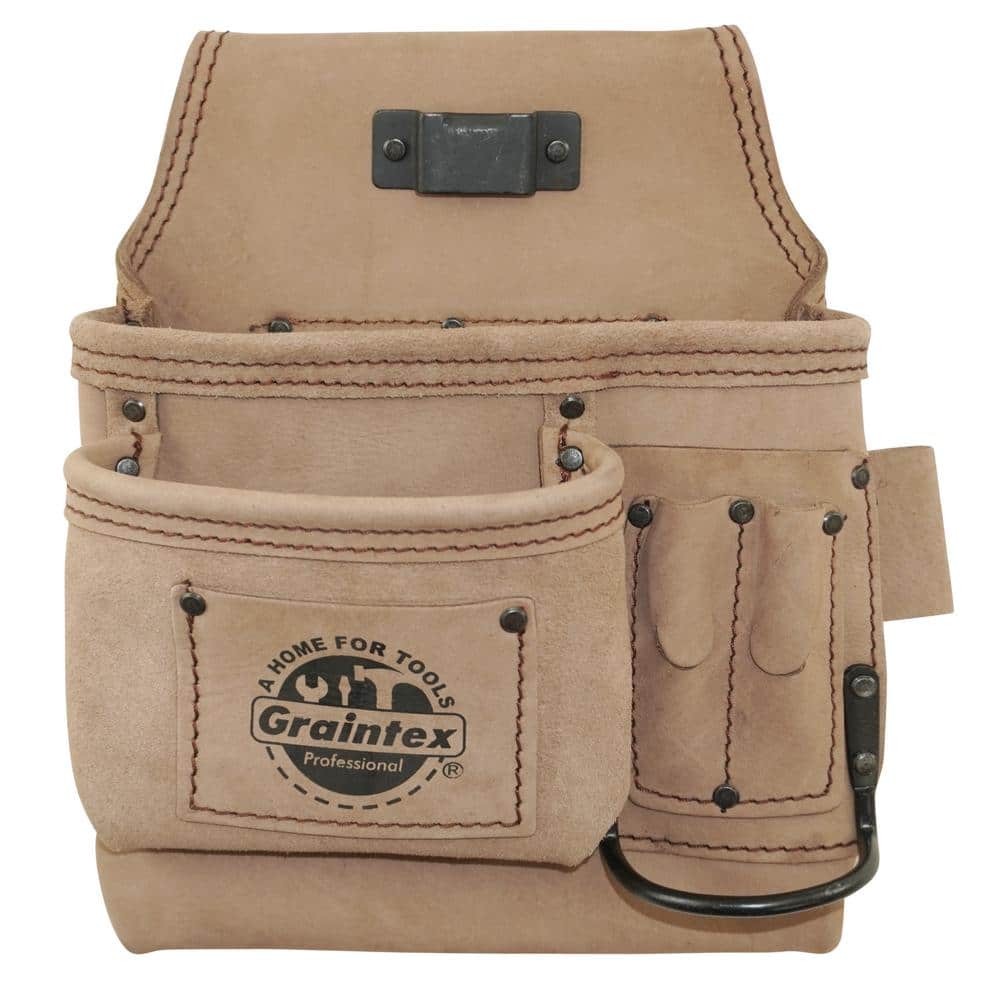 5-Pocket Left Handed Beige Top Grain Leather Tool Pouch - Hercitys