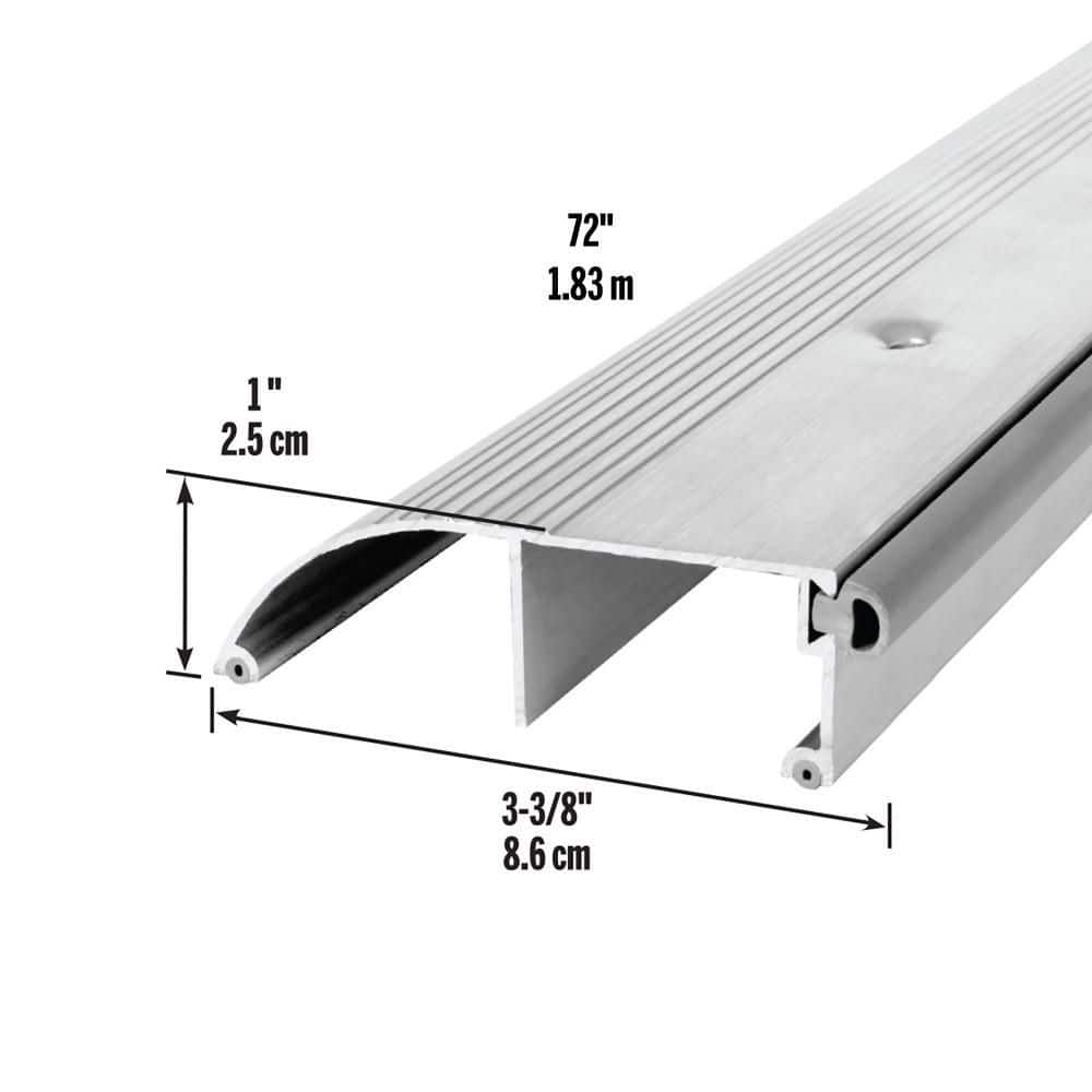 3-3/8 in. x 1 in. x 72 in. Silver Aluminum and Vinyl High-Profile Outswing Door Threshold - Hercitys