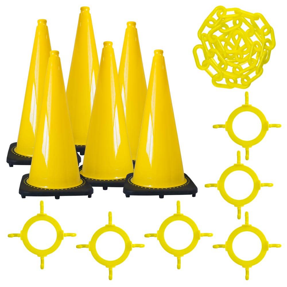 28 in. Yellow Traffic Cone and Chain Kit - Hercitys