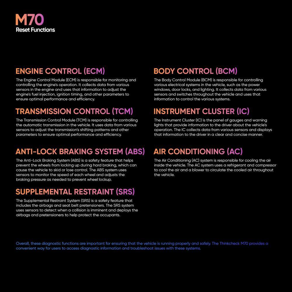 5 in. OBD2 Scanner Car Code Reader Vehicle Diagnostic Tool Thinkcheck M70 - Hercitys