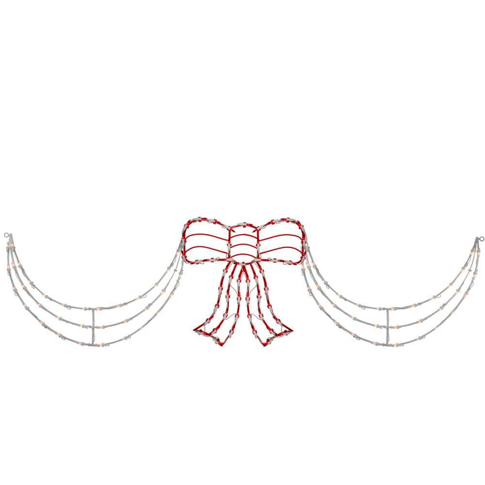 155-Light 3-Piece Lighted Red and White Bow and Swag Christmas Decoration - Hercitys
