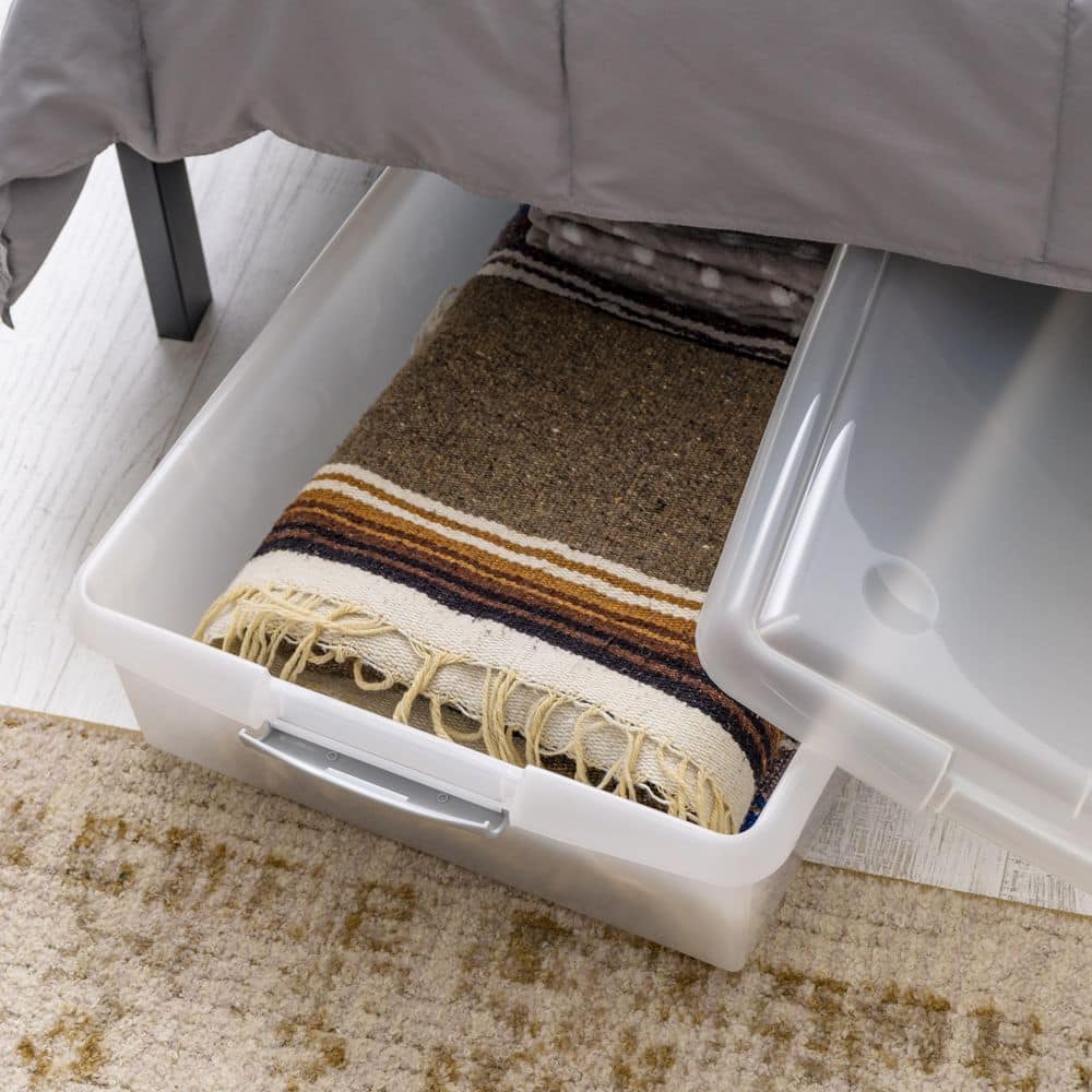 40-Qt. Underbed Store and Slide Storage Box in Clear Tan Handle - Hercitys