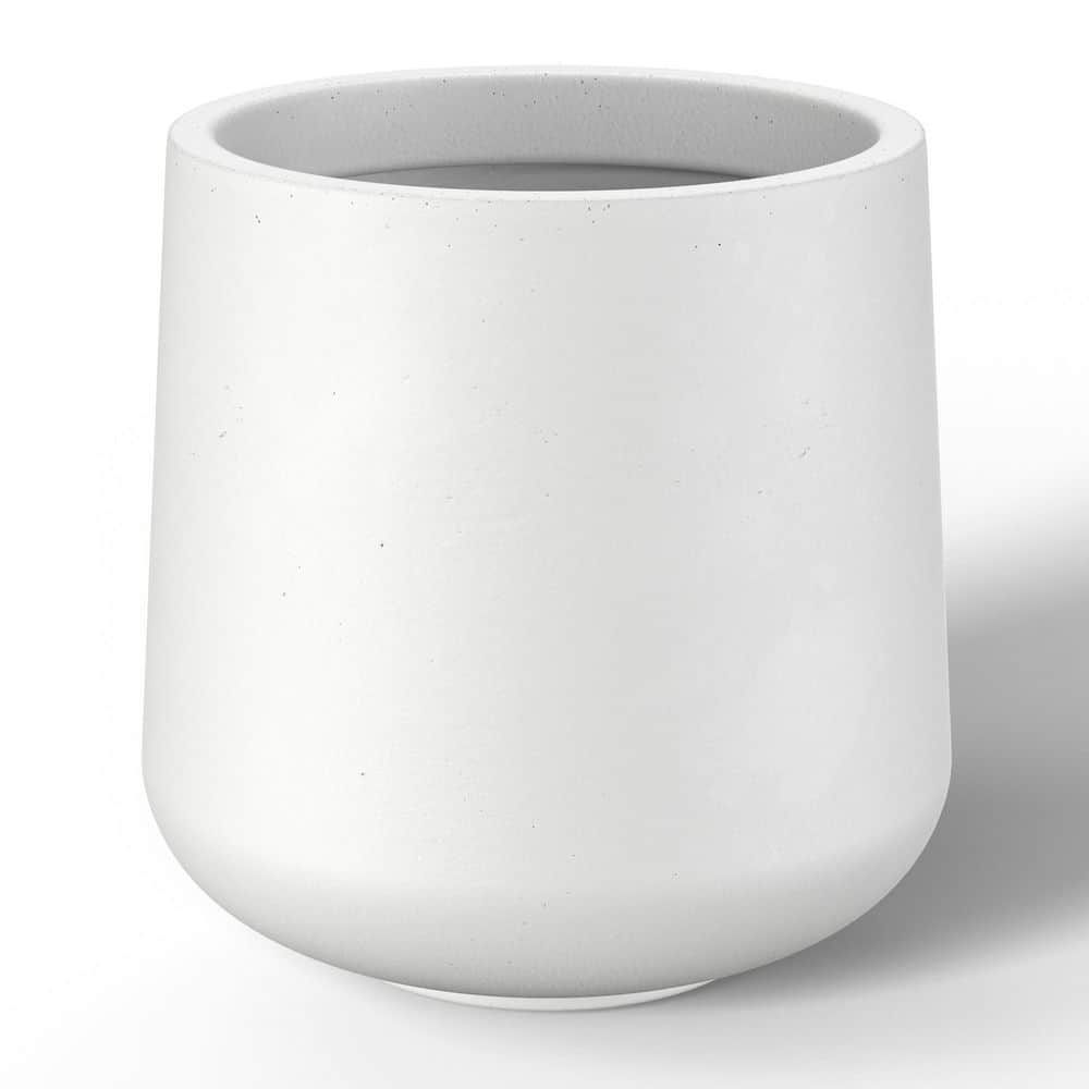 17 in. Large Crisp White(Enhanced Interior) Concrete Round Planter / Pot with Drainage Holes - Hercitys