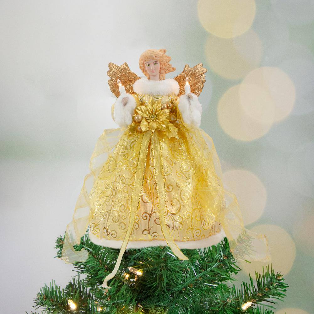 12 in. Lighted Gold Angel with Wings Christmas Tree Topper – Clear Lights - Hercitys