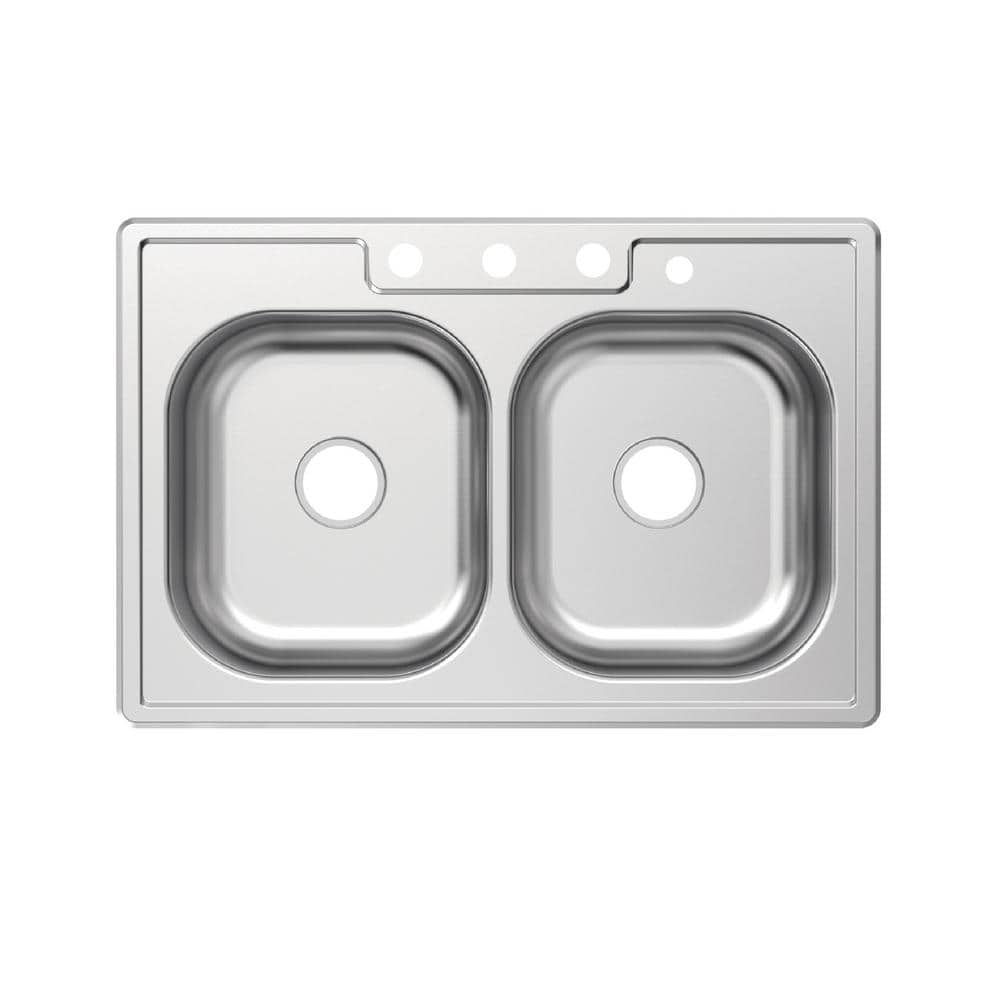 33 in. Drop-In 50/50 Double Bowl 20 Gauge Stainless Steel Kitchen Sink - Hercitys