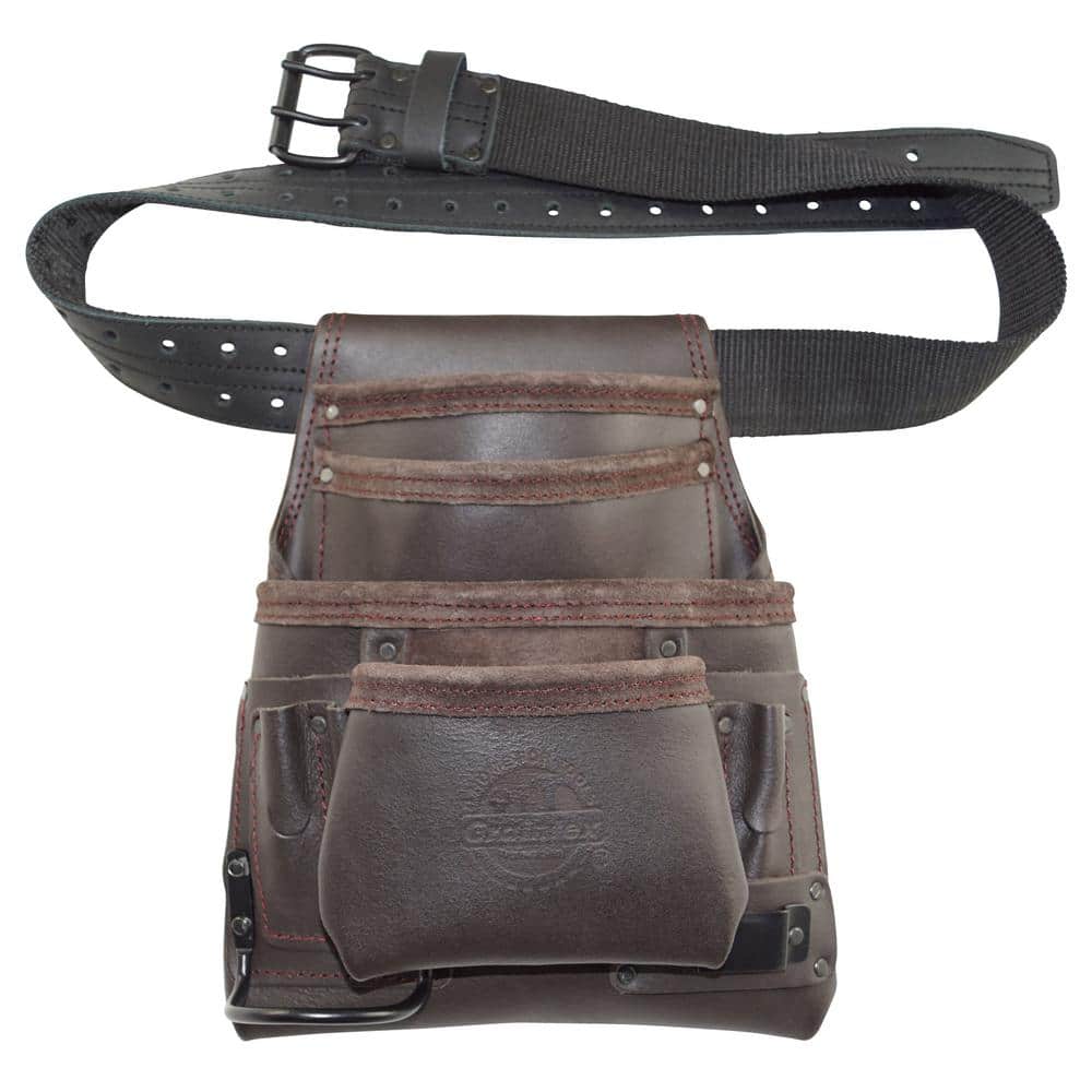 10-Pocket Oil Tanned Leather Nail and Tool Pouch with Belt - Hercitys