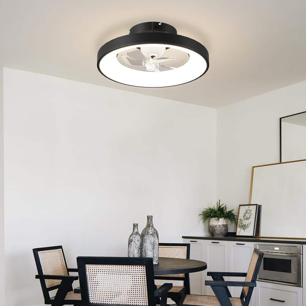 19.7 in. LED Indoor Black Modern Style Recessed Ceiling Fan Light, Rotating Blades, APP, Remote Control, 3000K to 6000K - Hercitys