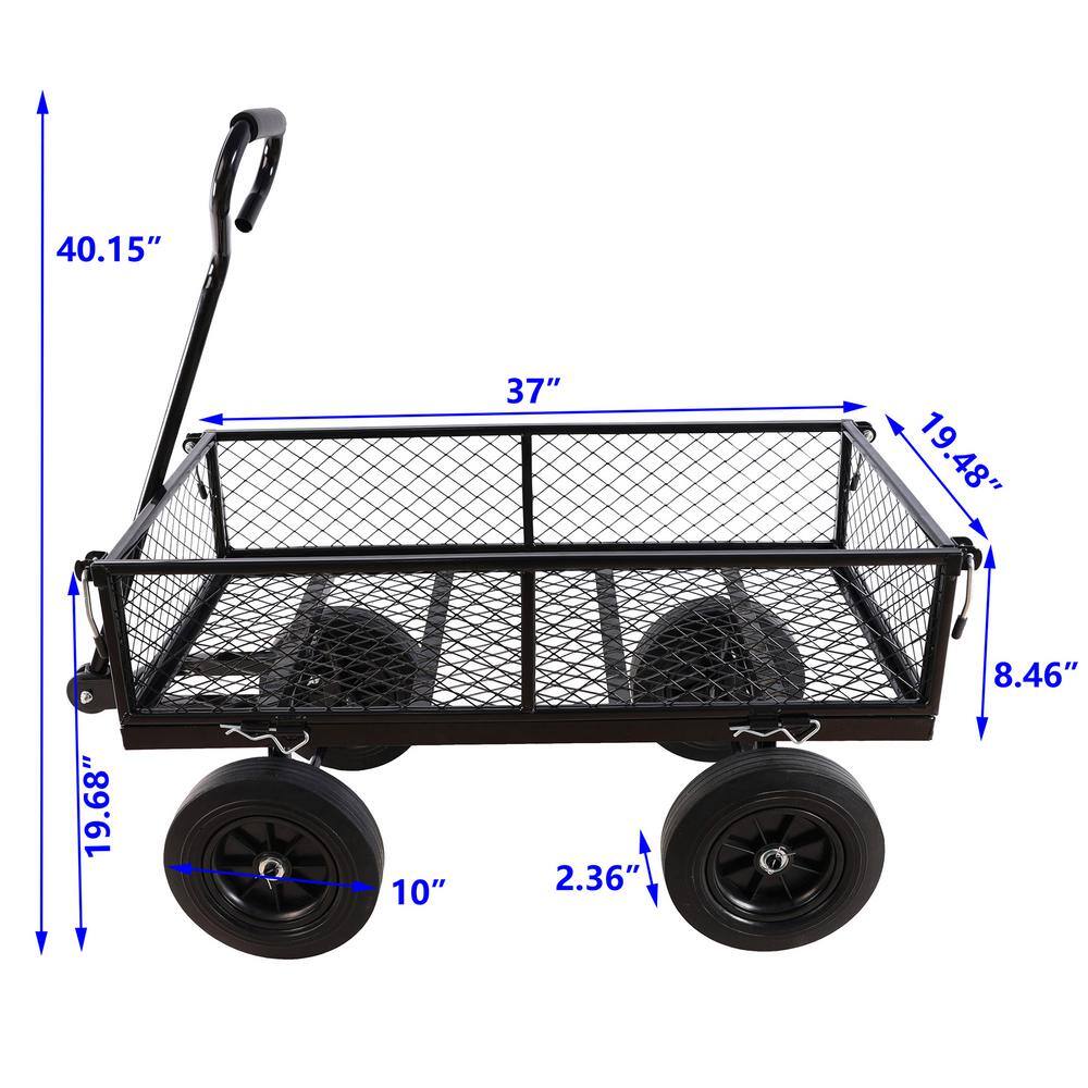 3.5 cu. ft. Black Metal Garden Cart with Removable Sides and Adjustable Handle - Hercitys