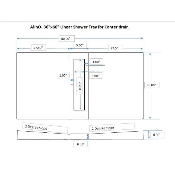 36 in. x 60 in. Linear Shower Tray for Center Drain - Hercitys