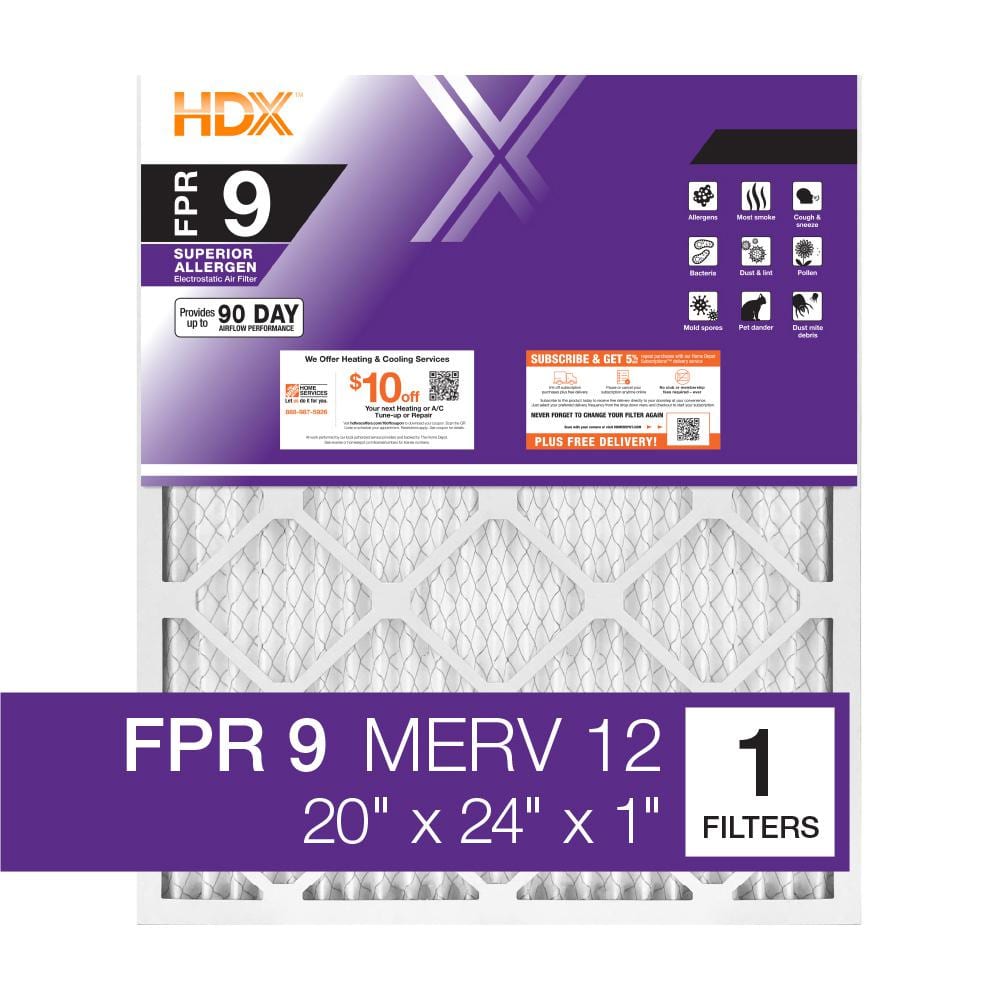 20 in. x 24 in. x 1 in. Superior Pleated Air Filter FPR 9, MERV 12 - Hercitys