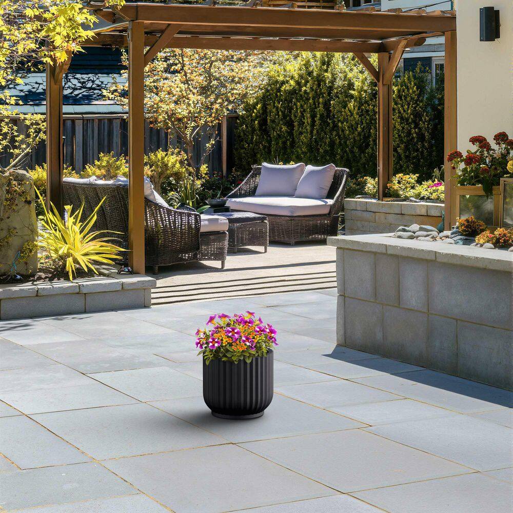 11.5 in. Medium Charcoal Black(Premium Inner) Concrete Round Planter/Pot with Drainage Holes - Hercitys