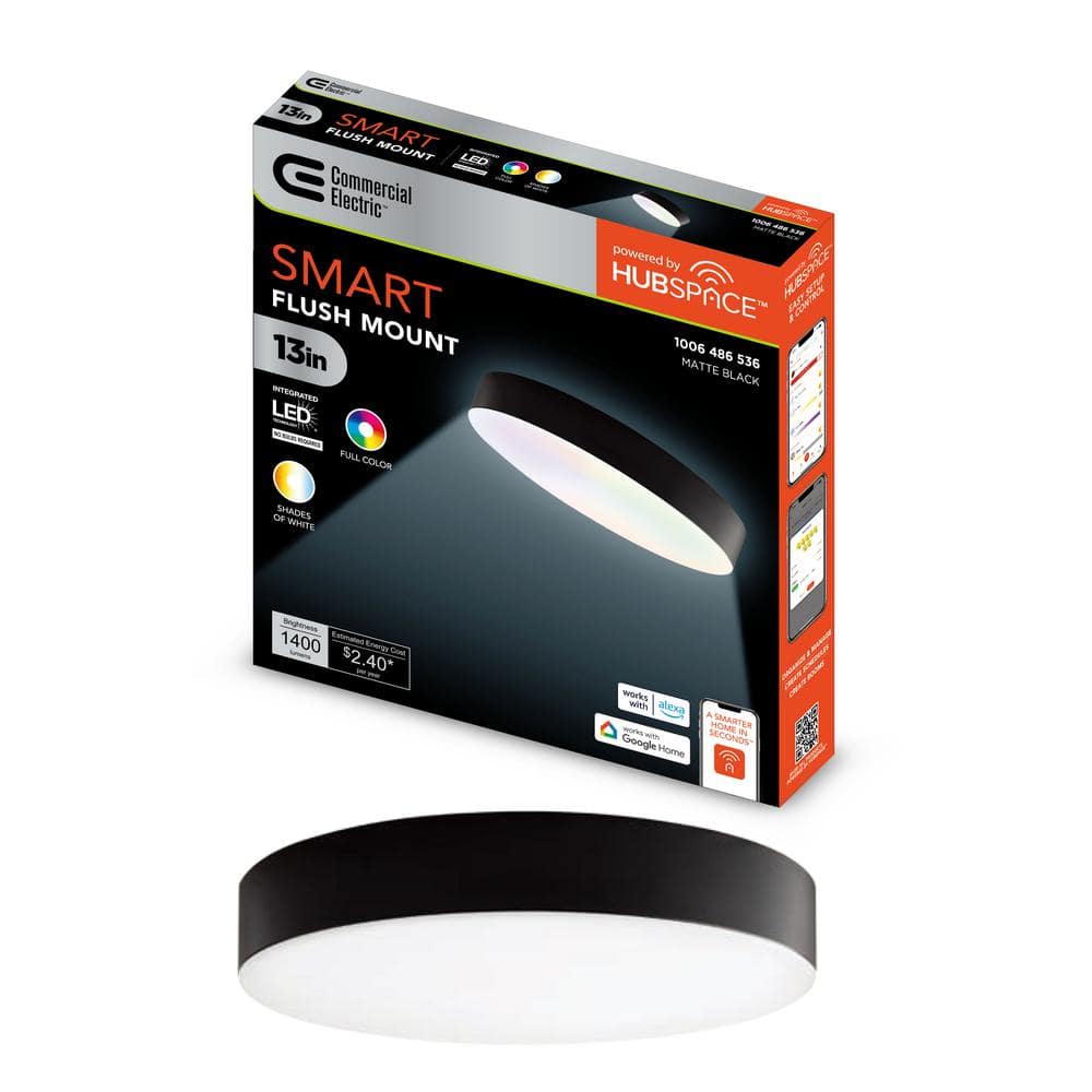 13 in. Light Matte Black Adjustable CCT and Color Changing Integrated LED Ceiling Smart Flush Mount, Powered by Hubspace - Hercitys