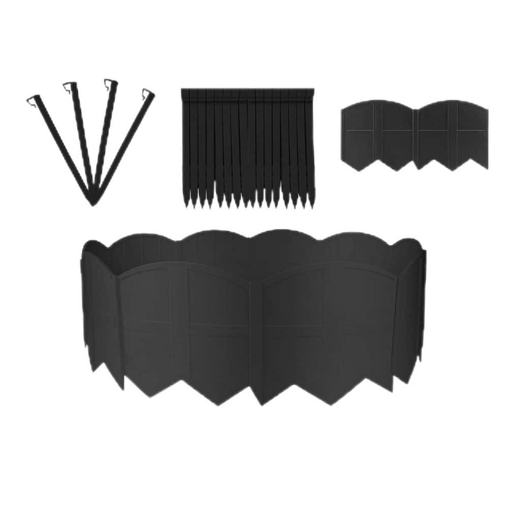 20-Piece 5.9 in. L x 12.2 in. W Black Plastic Garden Edging Border, 20 ft. Landscaping Edging for Garden with 20 Stakes - Hercitys