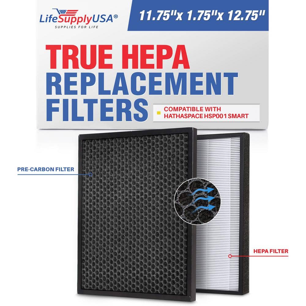 2-in-1 True HEPA Air Cleaner Replacement Filter Plus Activated Carbon Charcoal Compatible with Hathaspace HSP001 - Hercitys