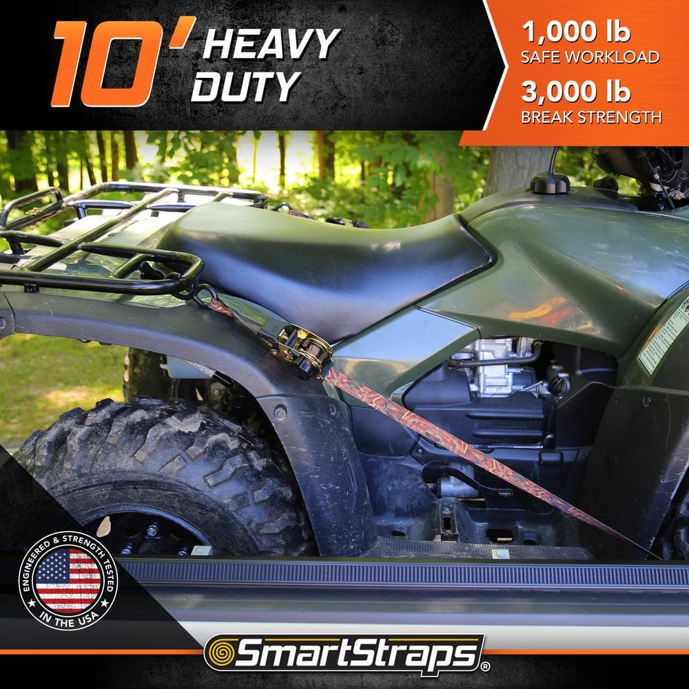 10 ft. x 1.5 in. Camo Retractable Ratchet Tie Down Straps with 1,000 lb. Safe Work Load – 2 pack - Hercitys