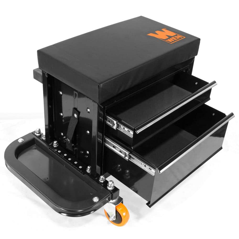 400-Pound Capacity Garage Glider Rolling Tool Chest Seat with Storage Pouch - Hercitys