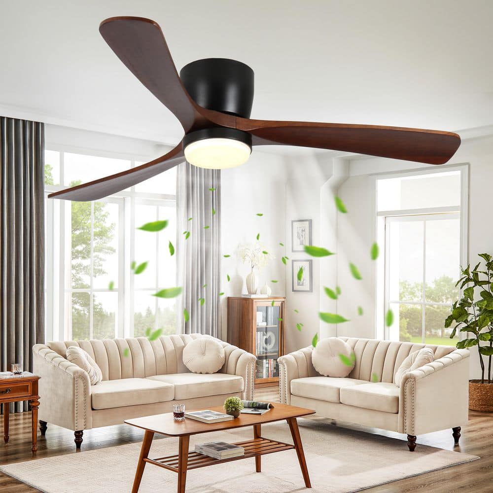 42 in. Smart Wood Indoor Black Ceiling Fan with 3-Colors LED Light and Dimmer and DC Moter and App/Wall Switch/Remote - Hercitys