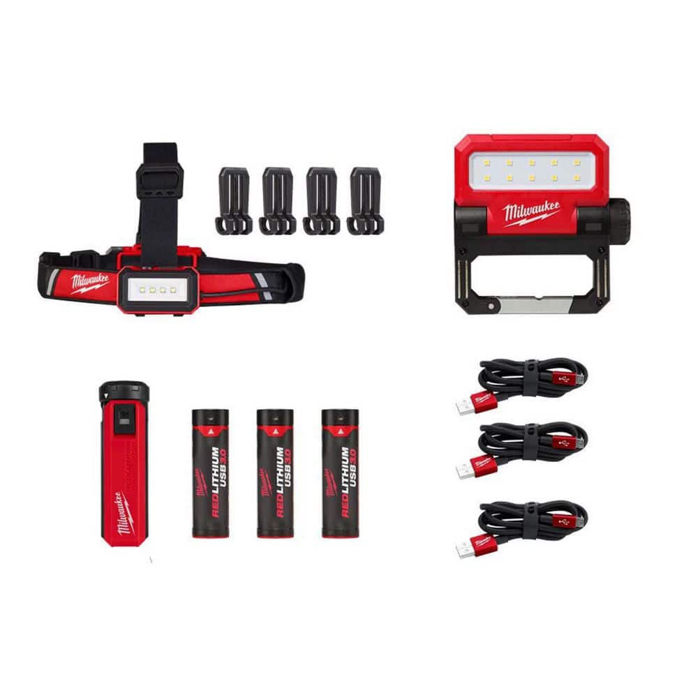 550 Lumens LED REDLITHIUM USB Pivoting Flood Light with 600 Lumens Low-Profile Headlamp and Portable Power Source Kit - Hercitys