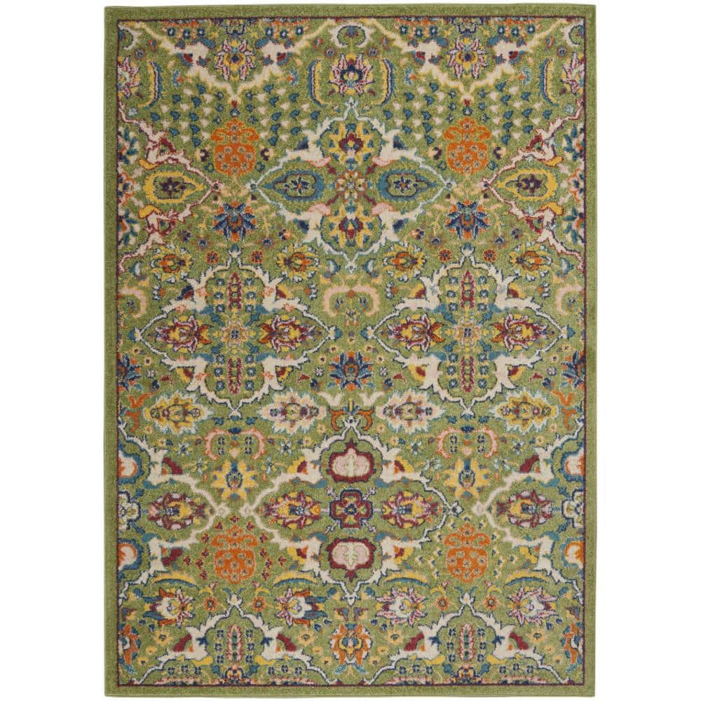 5′ X 7′ Green Floral Power Loom Area Rug - Hercitys