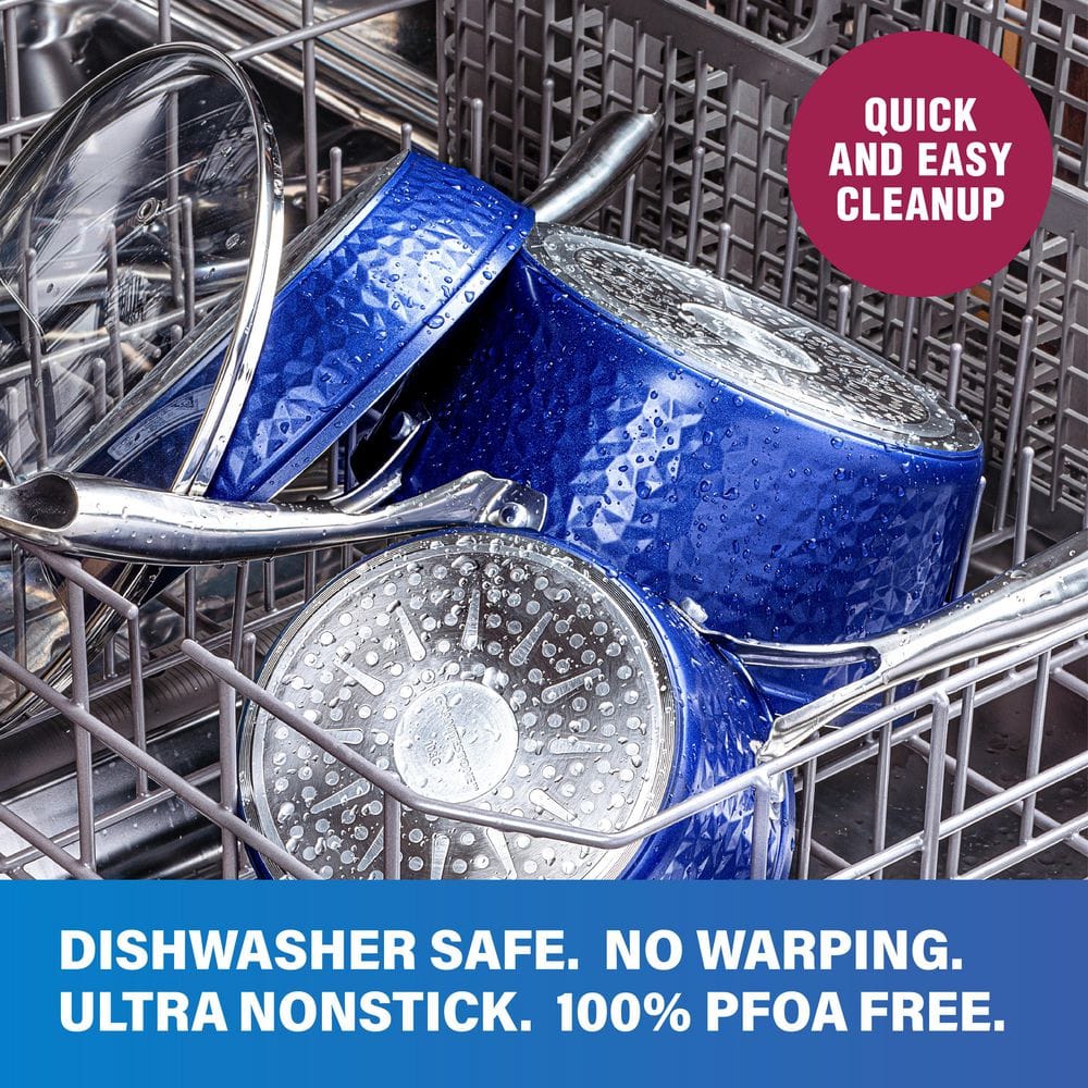 10-Piece Aluminum Hammered Ultra-Durable Non-Stick Diamond Infused Cookware Set in Classic Blue - Hercitys