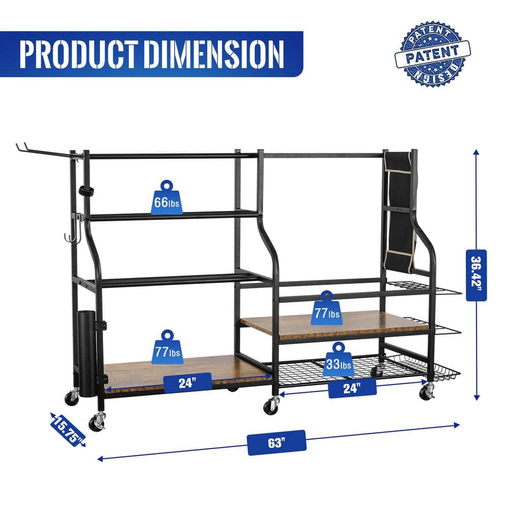250 lbs. Weight Capacity Sports Storage Garage Organizer Home Gym Workout Storage Rack Multifunction Equipment Rack - Hercitys