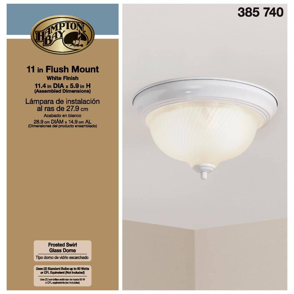 11 in. 2-Light White Flush Mount with Frosted Swirl Glass Shade - Hercitys