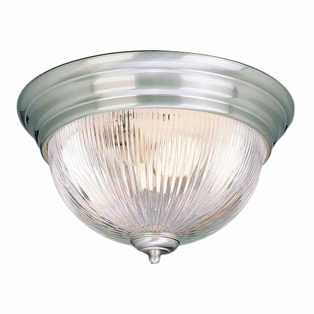 11 in. Brushed Nickel Flush Mount with Clear Ribbed Glass Bowl - Hercitys