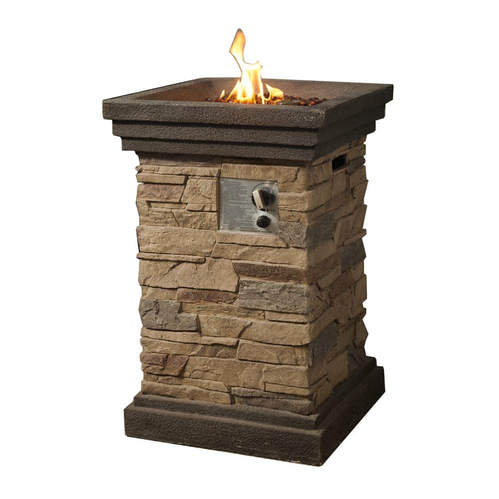 20 in. Outdoor Square Slate Rock Gas Fire Pit - Hercitys