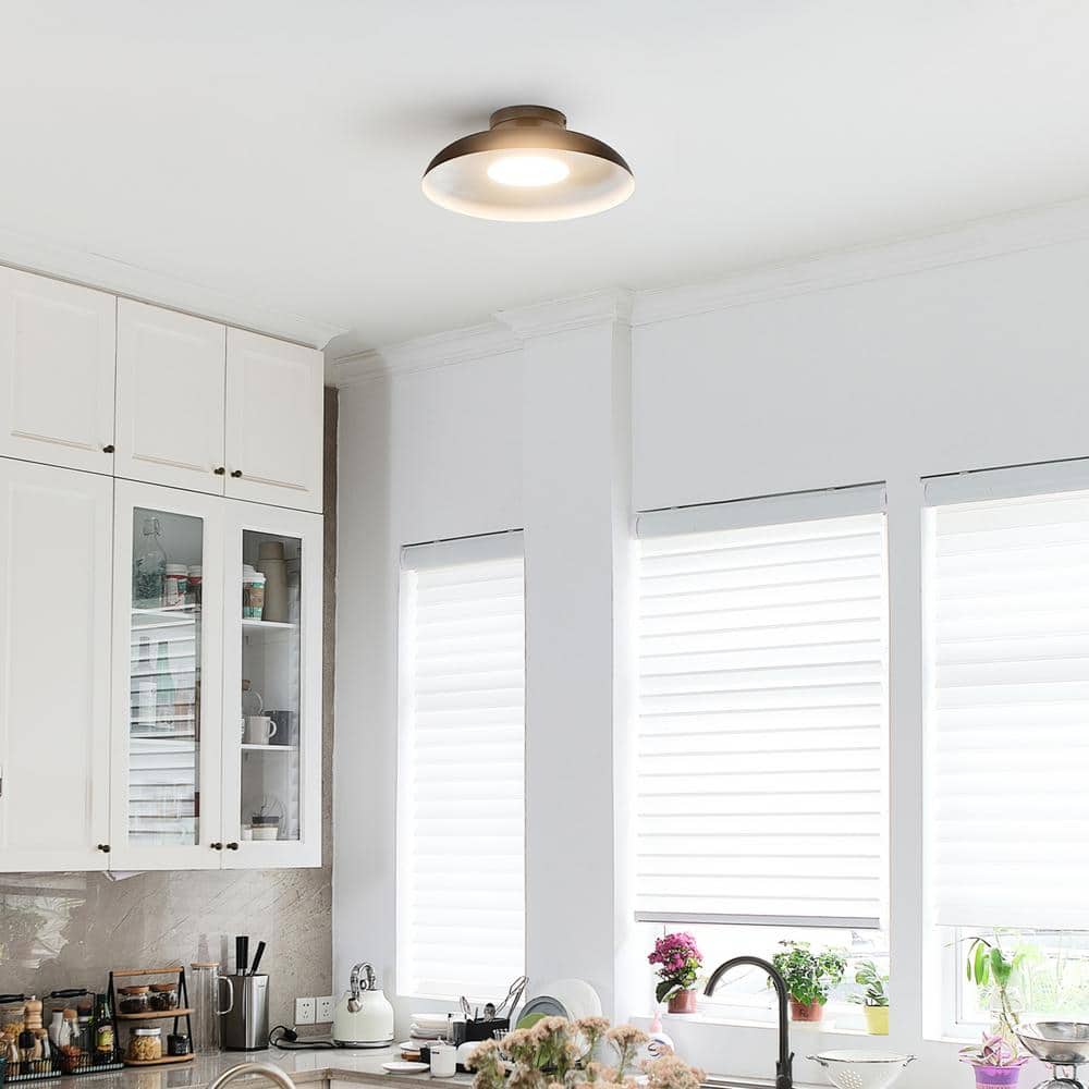 12.5 in. 21-Watt Modern Matte Black Integrated LED Flush Mount Ceiling Light with Black Metal Shade - Hercitys