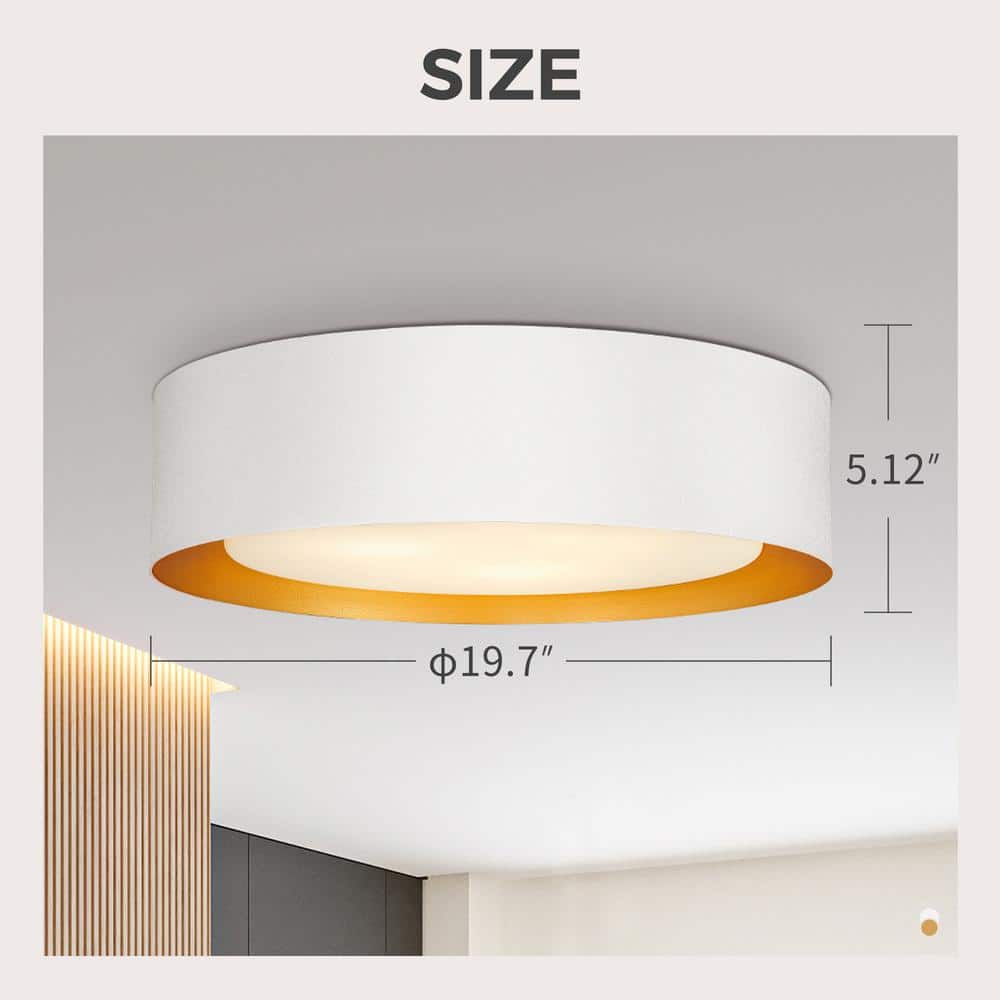 19.7 in. 3-Light White Flush Mount with Frosted Glass Shade and No Bulbs Included - Hercitys