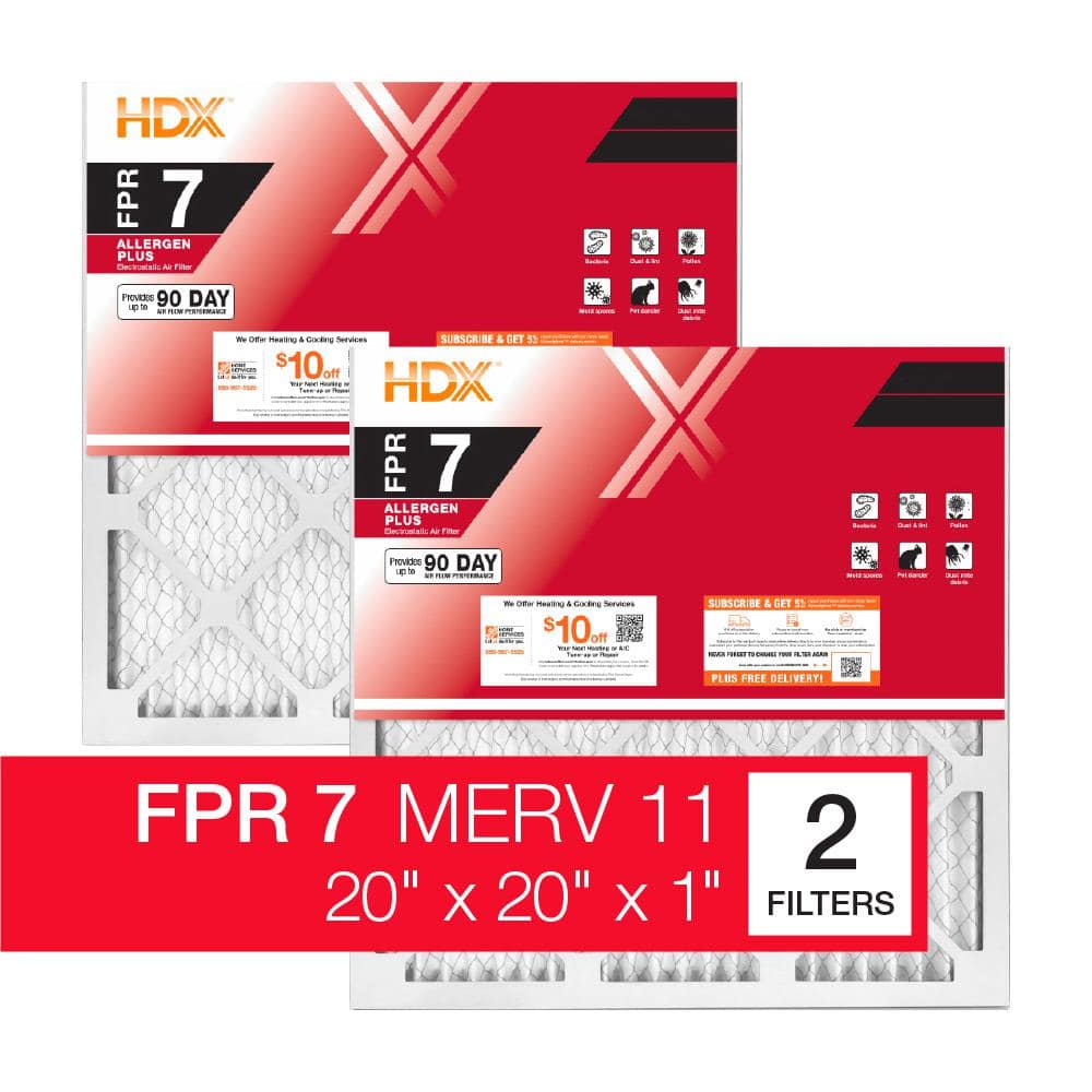 20 in. x 20 in. x 1 in. Allergen Plus Pleated Furnace Air Filter FPR 7, MERV 11 (2-Pack) - Hercitys