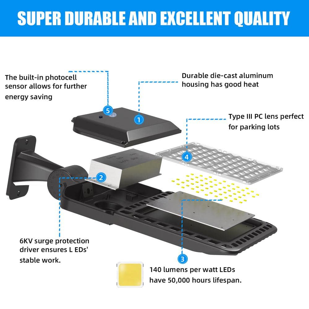 1000-Watt Equivalent Integrated LED Bronze Dusk to Dawn LED Area Light Arm Mount 5000k, IP65 - Hercitys