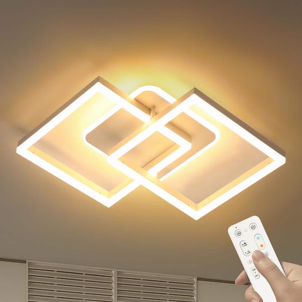 25 in. Modern White Integrated LED Square Dimmable Aluminum Frame Semi-Flush Mount Ceiling Light with Remote Control - Hercitys